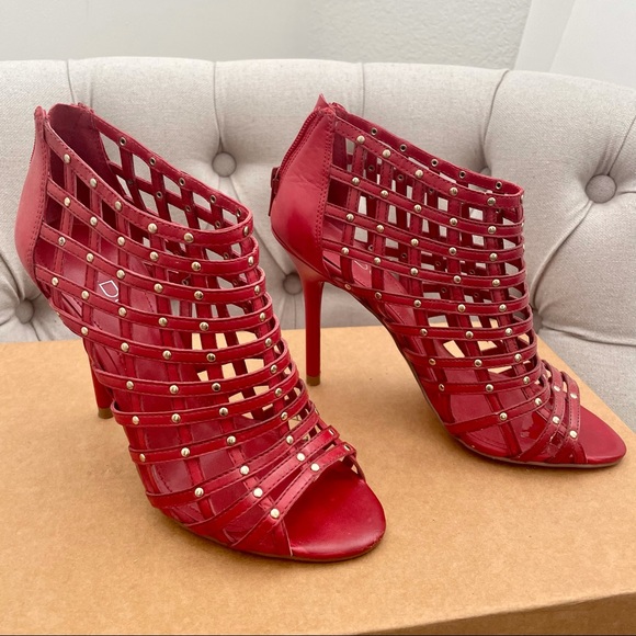 Aldo Red Cage Heels Sandal With Gold Stud 36 - Picture 1 of 6